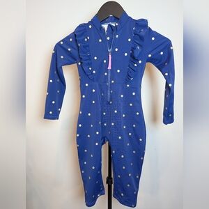 Mini Boden Kids Size 4-5y Sun Safe Surf Suit Rash Guard Blue With Gold Polka Dot